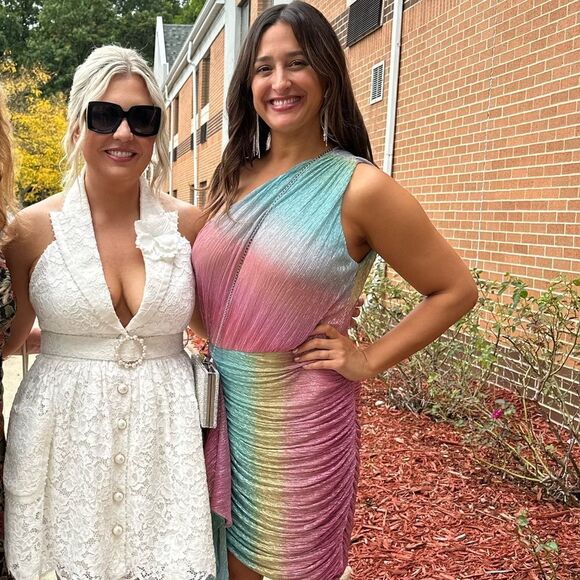 PatBo Prism Lurex Shimmer Rainbow One Shoulder Mini Dress 12 - Picture 7 of 8